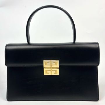 美品 GIVENCHY ジバンシー ハンドバッグ フォーマルバッグ 冠婚葬祭 4G ゴールドロゴ レザー 本革 レディース ブラック 黒