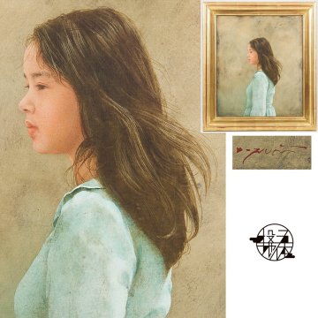 【五】真作 藤井勉 『少女』 油彩 キャンバス 10号 額装 ／ 最盛期に生まれた比類なき名品 ／ ホキ美術館収蔵画家 昭和会展優秀賞