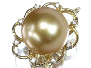OR16198D【1円～】新品【RK宝石】《Pearl》ゴールデンパール 大粒 約12.6ｍｍ珠 極上ダイヤモンド K18 高級ペンダントヘッド 白蝶真珠