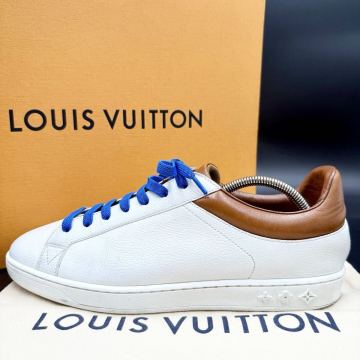 1円 【美品】 LOUIS VUITTON ルイヴィトン ルクセンブルク メンズ スニーカー シューズ 靴 レザー シボ革 ホワイト ブラウン 25.5cm相当