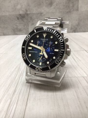 6056■TISSOT SEASTAR 1853 ティソ シースター T120417A ダイバークロノ クロノグラフ クォーツ QZ 腕時計 紺文字盤 稼働品