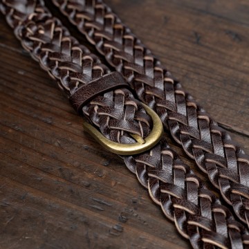 ピッグスキン【豚革】国産豚革 編み込み メンズ フリーサイズ 本革 ベルト カジュアル 新品 未使用 送料無料 1円 茶 ブラウン 田中革具