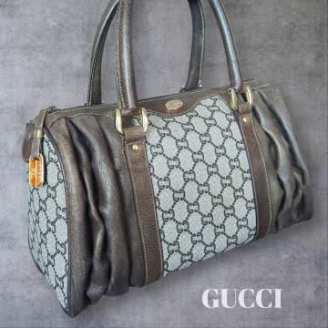 1円~【美品】 GUCCI グッチオールドグッチplusWサイドギャザミニボストン ハンドバッグ レザー 本革 PVC イタリア製 希少 レア