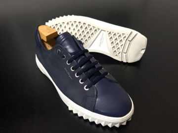 試し履き程度 フェラガモ 8.5M Ferragamo ♯TZ51038 最上位トラメッザ レザースニーカー 濃紺 569