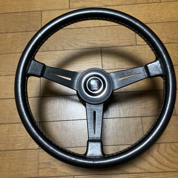 当時物　ナルディクラシック ブラックレザー&ブラックスポーク 36φFET刻印　リング　ホーンボタン