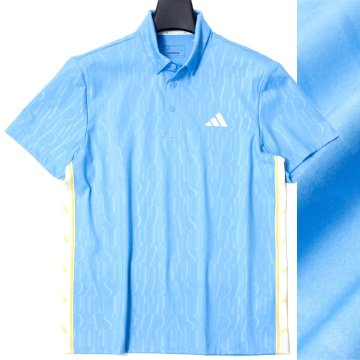 adidas GOLF アディダス ゴルフ 半袖 ポロシャツ HEAT.RDY 隠しボタンダウン シャツ メンズ ウェア 総柄 サマー 春夏 新品 XL 青 ◆AA10B