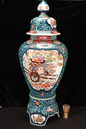 珍品堂 1円から T45-12 有田焼 金龍窯 博山作 金彩 御所車花鳥図 沈香瓶 在銘有 大型 飾壺 高100cm 時代物 古美術 骨董品 ア