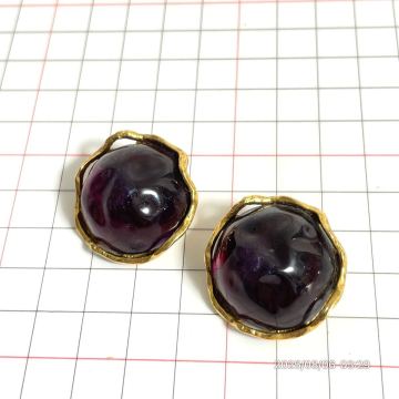 1000円〜 vintage 希少 YSL イヴサンローラン グリポアガラス 色石 パープル×ゴールド イヤリング ピアス アクセサリー 