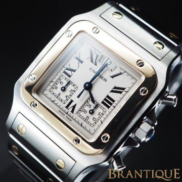 1円~ ◆メーカー上がりたて/希少◆ Cartier カルティエ サントスガルベ クロノリフレックス YG/SS 2425 QZ 修理証明書 腕時計 「17890」