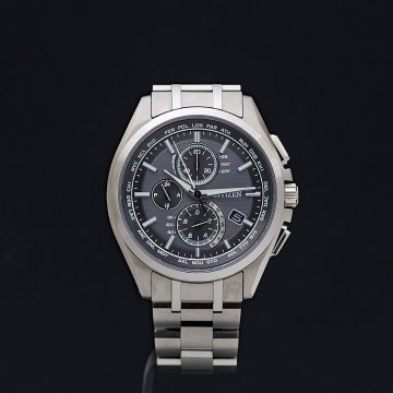1円～ 超美品 現行 CITIZEN シチズン アテッサ ダイレクトフライト AT8040-57E H804 チタン メンズ 電波 グレー文字盤 箱保取 定価13.2万