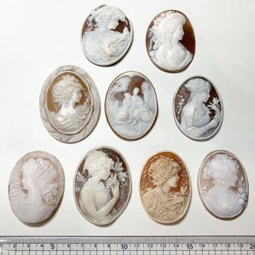 1円〜!!（シェルカメオおまとめ97.2g）a 約486ct 裸石 宝石 shell cameo ブローチ 貴婦人 彫刻 アンティーク 作家物 w3マ59
