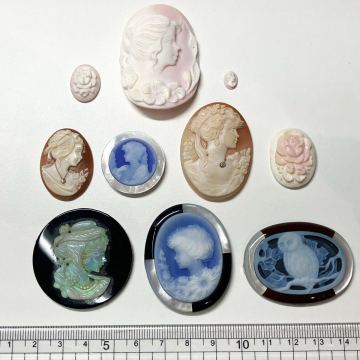 1円〜!!コンクシェル入り!!（カメオおまとめ74.3g）a 約371.5ct conch shell stone opal cameo ストーン シェル オパール 枠付 w3マ56