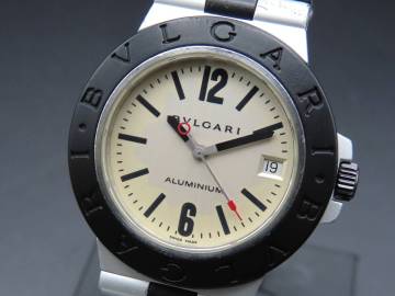 1円～! 稼動品★正規品 BVLGARI ブルガリ AL38A アルミニウム 自動巻き 純正ブレス シルバーダイヤル デイト メンズ腕時計 PPKLG1153