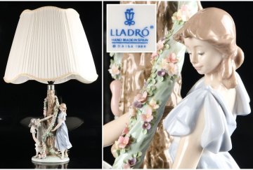 [URA]LLADRO/リヤドロ/陶製人形スタンドライト『Nymph Lamp』/#1607/H74cm/4-7-276　(検索)骨董/ランプ/ライト/照明/灯具