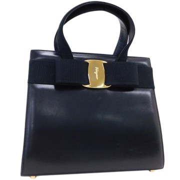 1円■ 極美品 フェラガモ ハンドバッグ BA21 4178 ブラック系 レザー お洒落 Salvatore Ferragamo ■E.Css.tl-28