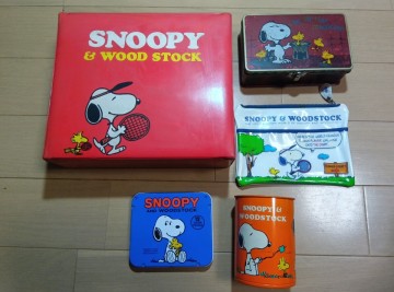 昭和レトロ　SNOOPY　スヌーピー　手提げケース(カセットケース)・缶ケース・ペン立て・ポーチ・色鉛筆　まとめて