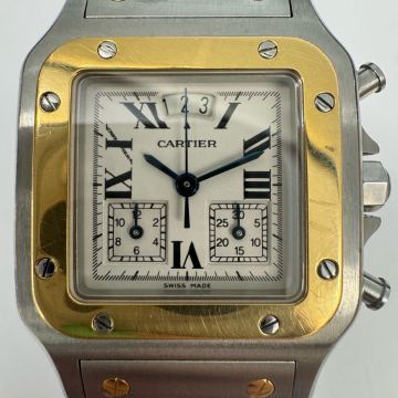 ★Cartier カルティエ サントスガルベ クロノリフレックス メンズ 腕時計 2425 クォーツ 稼働 ジャンク アイボリー文字盤 OR750 OB1204