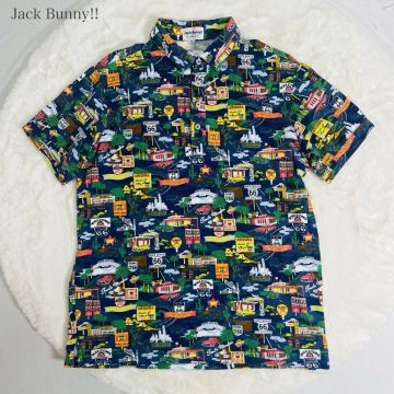 Jack Bunny!! ジャックバニー パーリーゲイツ PEARLY GATES ルート66 ポロシャツ サイズ5 総柄 ゴルフウェア