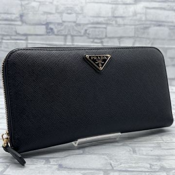 【極美品 定価10万越え】PRADA プラダ 長財布 ラウンドファスナー ウォレット メンズ ビジネス 三角ロゴ サフィアーノ レザー ブラック 黒