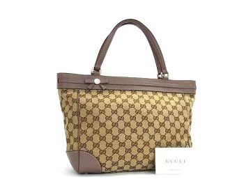 1円 ■極美品■ GUCCI グッチ 257061 002123 GG柄 GGキャンバス×レザー リボン トート ハンドバッグ ブラウン系 FR2089