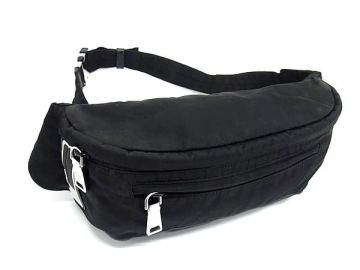 1円 ■美品■ PRADA プラダ テスートナイロン ボディバッグ ウエストバッグ ウエストポーチ メンズ レディース ブラック系 FR2087