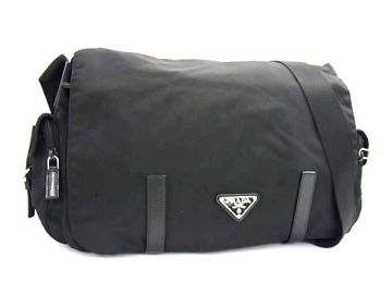 1円 ■美品■ PRADA プラダ テスートナイロン クロスボディ ショルダーバッグ メンズ レディース ブラック系 FR1923