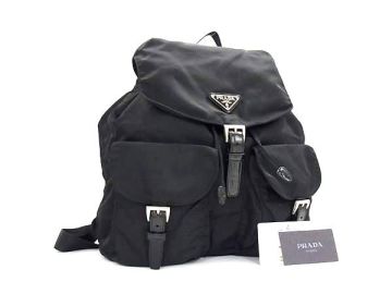 1円 ■極美品■ PRADA プラダ B2811F テスートナイロン×レザー 巾着型 リュックサック バックパック デイパック ブラック系 FR2077