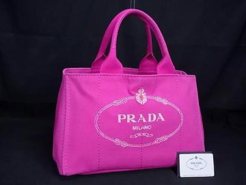 1円 PRADA プラダ BN1877 カナパ キャンバス ハンドバッグ トートバッグ ショルダーバッグ 肩掛け レディース ピンク系 BM8254