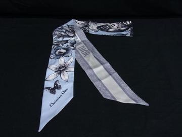 1円 ■美品■ ChristianDior クリスチャンディオール le jugement ミッツァ シルク100% ツイリー リボンスカーフ ライトブルー系 FS1988