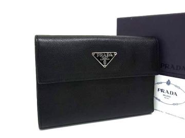 1円 ■美品■ PRADA プラダ M510A サフィアーノレザー 三つ折り 財布 ウォレット 札入れ 小銭入れ レディース メンズ ブラック系 BM8237