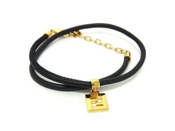 1円 ■美品■ Salvatore Ferragamo フェラガモ ズッカ 2連 ブレスレット チョーカー アクセサリー ブラック系×ゴールド系 BP2833