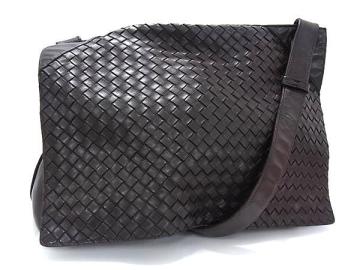 1円 BOTTEGA VENETA ボッテガヴェネタ イントレチャート レザー クロスボディ ショルダーバッグ 斜め掛け ダークブラウン系 FK9292