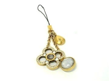 1円 LOUIS VUITTON ルイヴィトン M65725 アクセソワール ラインストーン フラワー 花 キーホルダー チャーム ゴールド系 FR1569