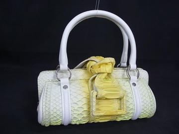 1円 ■極上■本物■ GIVENCHY ジバンシィ パイソン×レザー ハンドバッグ レディース アイボリー系×イエロー系×グリーン系 FH9604