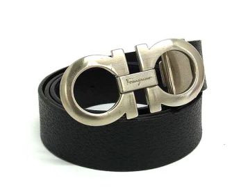 1円 Salvatore Ferragamo フェラガモ SP-67 5544 ダブルガンチーニ レザー シルバー金具 ベルト レディース ブラック系 FS2535