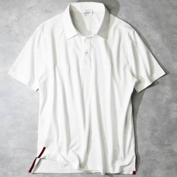 7,6万【Ferragamo フェラガモ 新品】猛暑に頼れる最強コンボ！綿リネンx鹿の子x爽やか白◇シンプルが最高！シャツ襟のロゴ刺繍入ポロシャツ