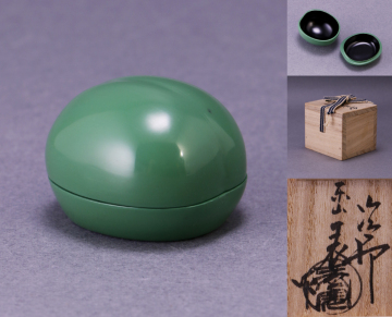 ■真作保証■塗師■川瀬表完■乾漆■「青梅香合」■共箱■茶籠■漆芸■茶道具■