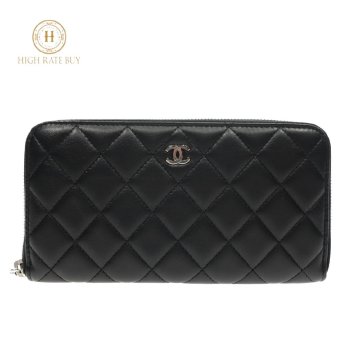 1円スタート 美品 CHANEL シャネル マトラッセ 長財布 ココマーク シルバー金具 ラウンドファスナー ラムスキン ブラック 黒 レディース