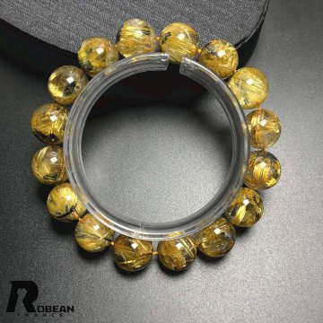 上品 EU製 定価114万円★ROBEAN・太陽花タイチンルチル★黄金針水晶 金運 開運 ゴールド ブレスレット パワーストーン 13-13.8mm K0520703