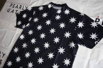 ★正規品★パーリーゲイツ PEARLY GATES ジャックバニー★大人気 星柄 半袖モックネックシャツ★DRY★これから最適★ネイビー★6(LL)