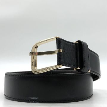 4143-5【美品】Yevs Saint Laurent イヴサンローラン ベルト ビジネス フォーマル YSL カサンドラロゴ シルバー金具 レザー 本革 黒 メンズ