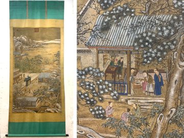 【安】中国清時代画家「郎世寧書」絹本「十二月令雪景図 」 掛軸 中国画 墨寶妙品 中国書道 古美味 古美術 365