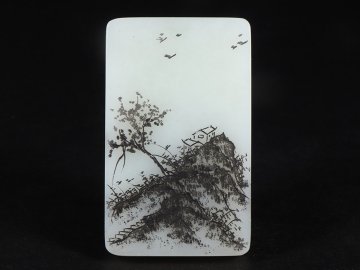 【安】清時代 和田玉 白玉 山水風景紋佩 共箱 極細工 古置物 古擺件 中国古美術 古美味 時代物 古董品 340