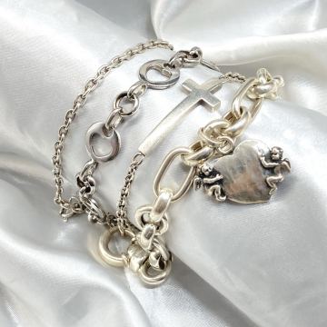 良品!!［シルバーブレスレット4点おまとめ］a 約61.2g アクセサリー チェーン クロス ハート モチーフ 素材 地金 silver 925 /DI4 C960