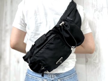 極美品 PRADA プラダ テスート ボディバッグ ウエストポーチ バッグ ナイロン 黒 メンズ 88314