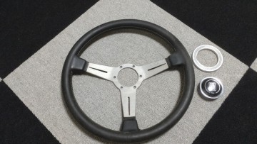 NARDI ナルディ クラシック レザー 革 ハンドル ステアリングホイール 3本スポーク シルバー 約35.5φ 旧車 当時物