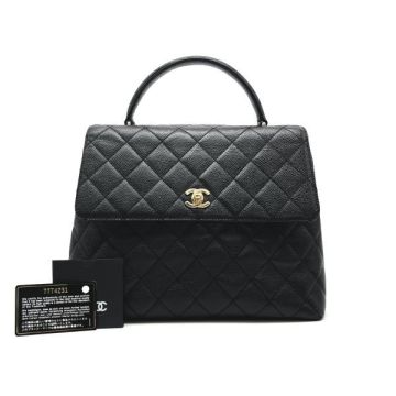 1円 良品 CHANEL シャネル マトラッセ ターンロック ココマーク キャビアスキン ハンド バッグ eH07178A