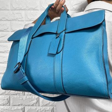 希少色/A4収納◎ コーチ COACH メンズ 2way ビジネス トートバッグ ポートフォリオ レザー 本革 シアンブルー ブリーフケース 入手困難◎
