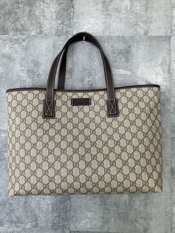 T【GUCCI】グッチ トートバッグ GGスプリーム GG柄 肩掛け ベージュブラウン系 ハンドバッグ PVC 211137