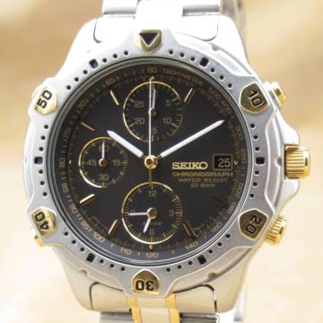 1円〜【電池交換済】SEIKO セイコー CHRONOGRAPH クォーツ クオーツ QZ 7T32-6E40 デイト ヴィンテージ クロノグラフ10BAR アラーム